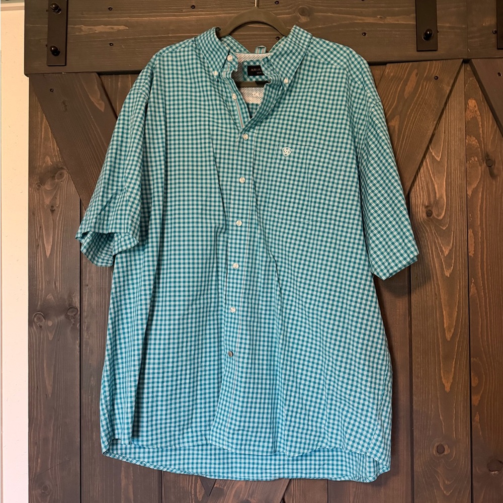 Ariat Teal Checkered Casual Button Down Shirt